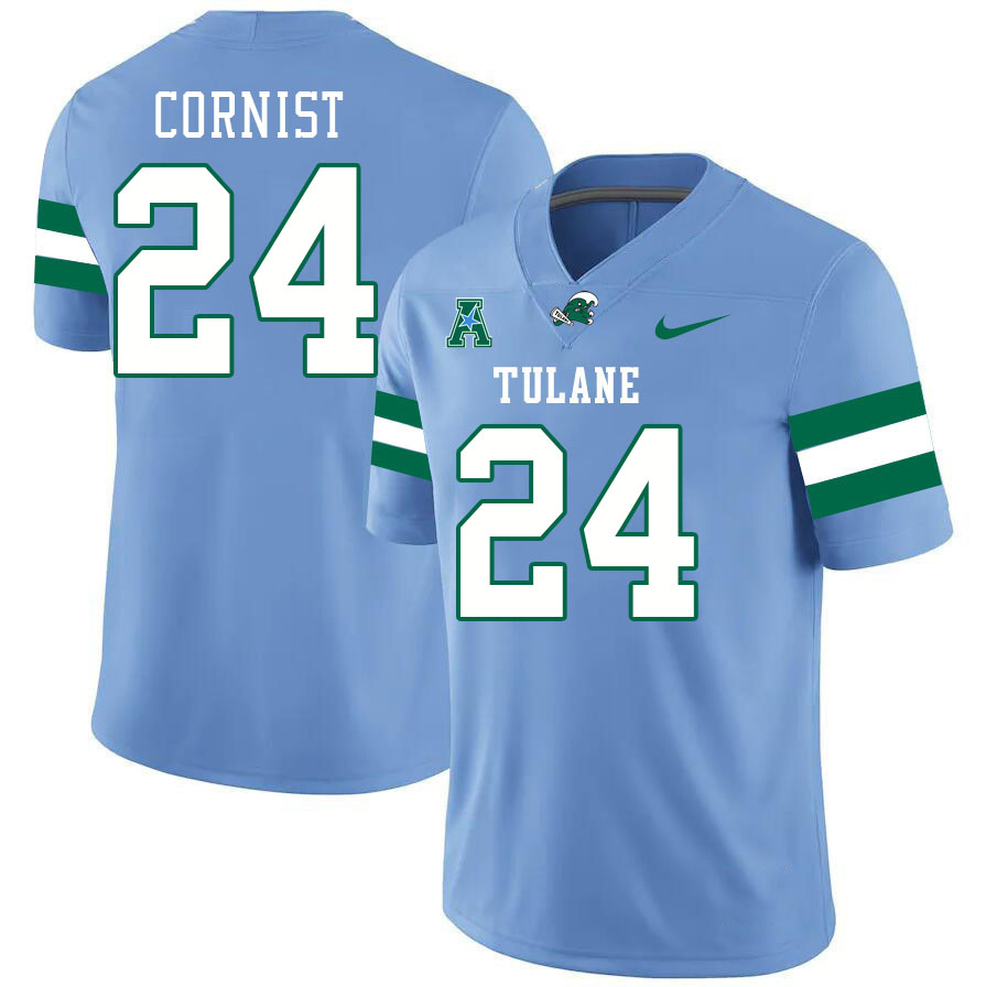 Tulane Green Wave #24 Trey Cornist College Football Jerseys Stitched Sale-Blue